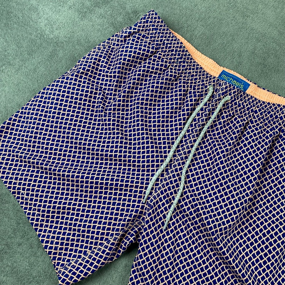 Michaels XL Swim Trunks Navy Peach Geometric Lattice Compression Liner Shorts